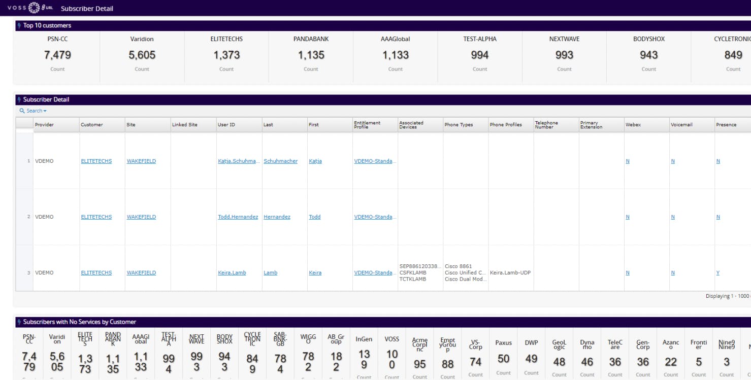 VOSS Insights Analytics - Full subscriber details screenshot