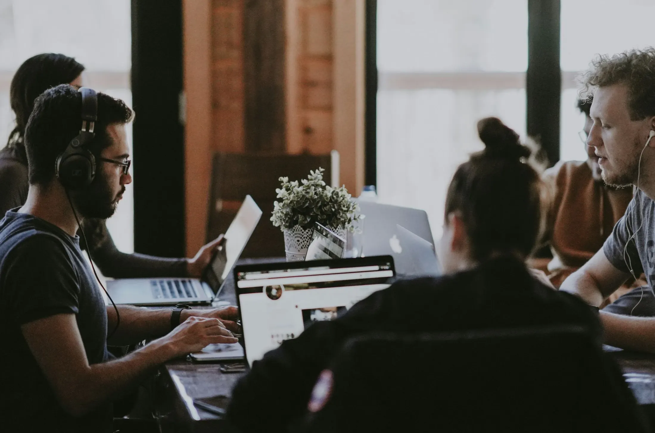 Office workers with laptops