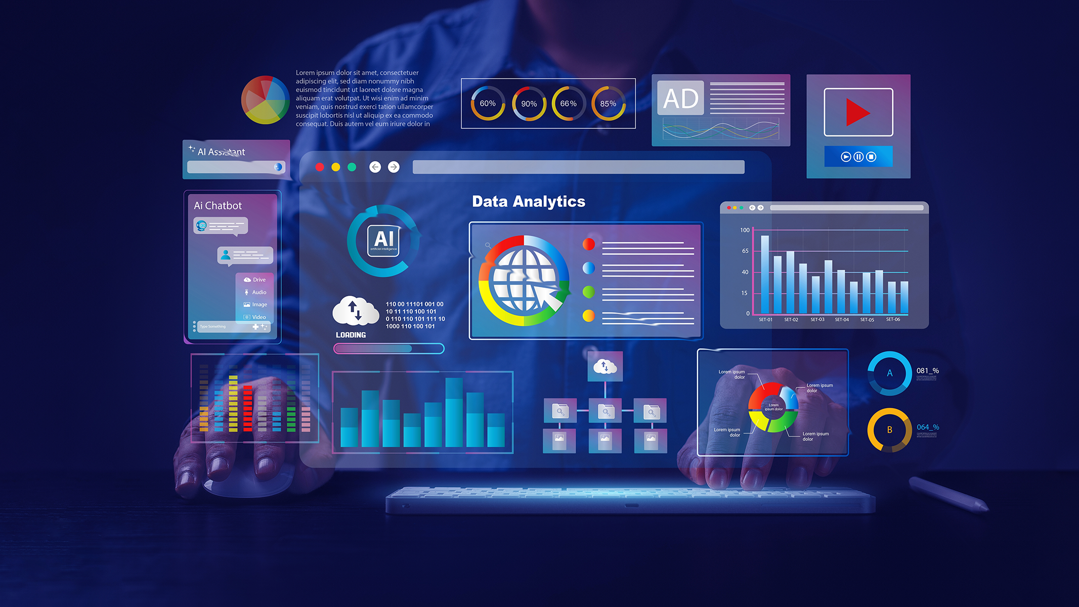 many screenshots showing analytics for Unlocking AI driven productivity with VOSS blogcast