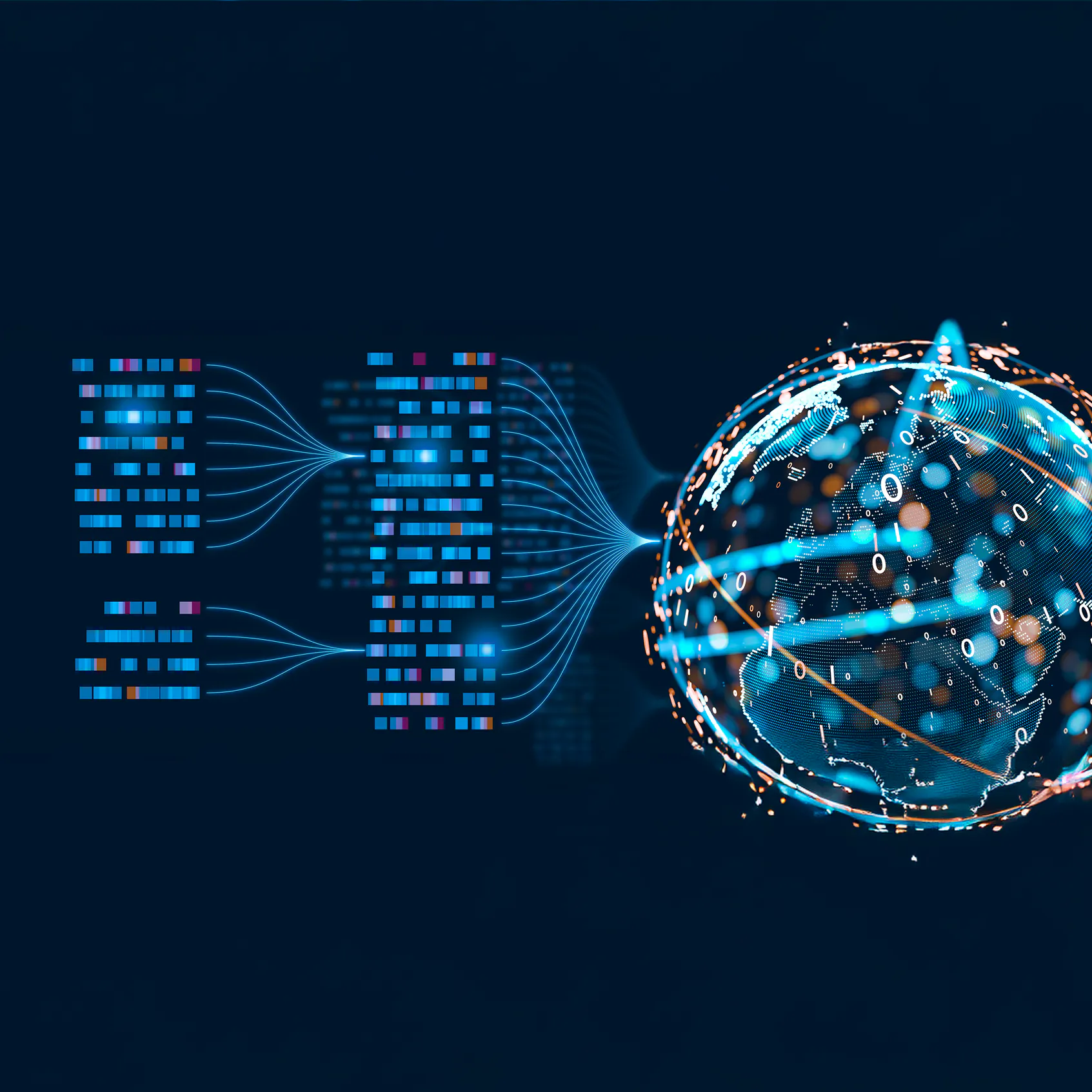 Automation and Analytics - Data and AI Powering Global Analytics: Visualize data-driven insights with AI and big data, showcasing global networks, large language models, artificial neural network and digital transformation.
