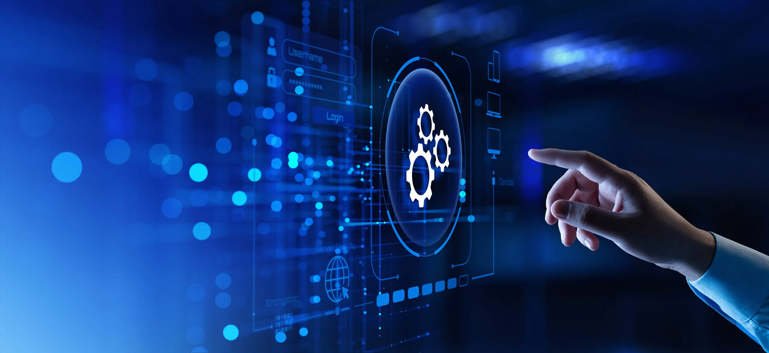 Automation and integration with VOSS - Hand touching Automation icon on digital interface