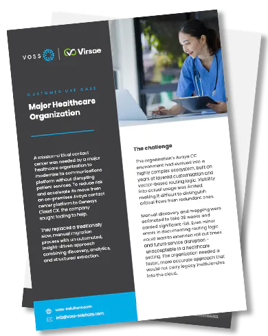 VOSS and Virsae use case for a major healthcare organization migration - brochure cover