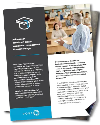 VOSS for education digital workplace management case study for a large major Asia-Pacific university - brochure cover