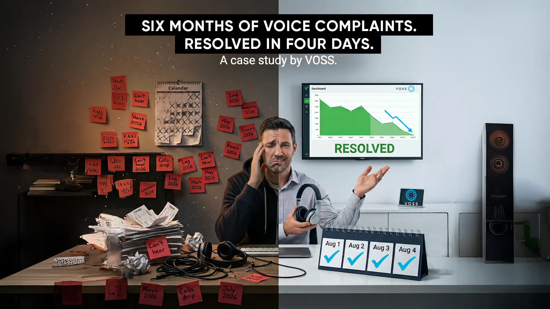 A managed services firm had 6 months of voice complaints that were resolved in 4 days by VOSS.