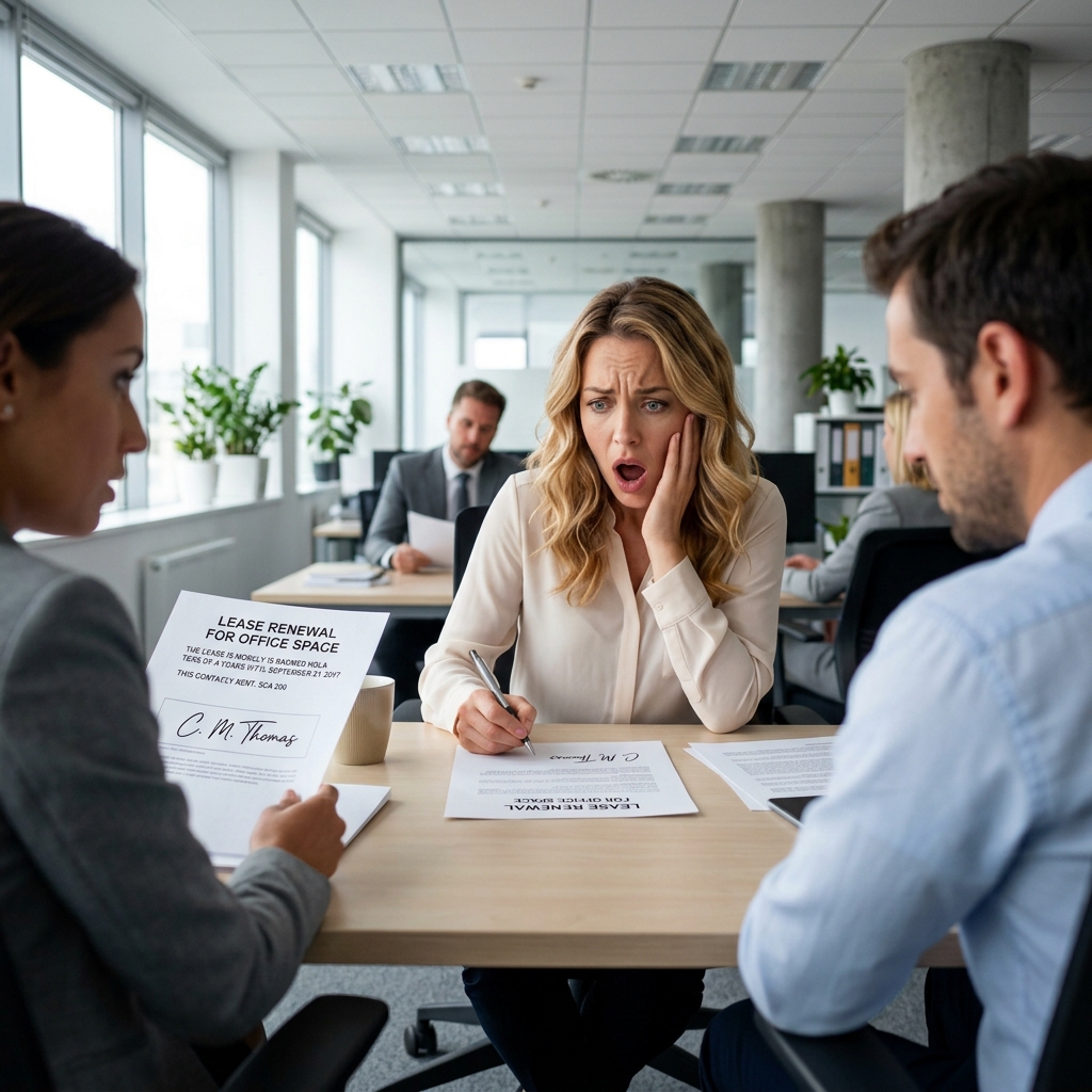 Shocked office worker seeing the cost at renewal